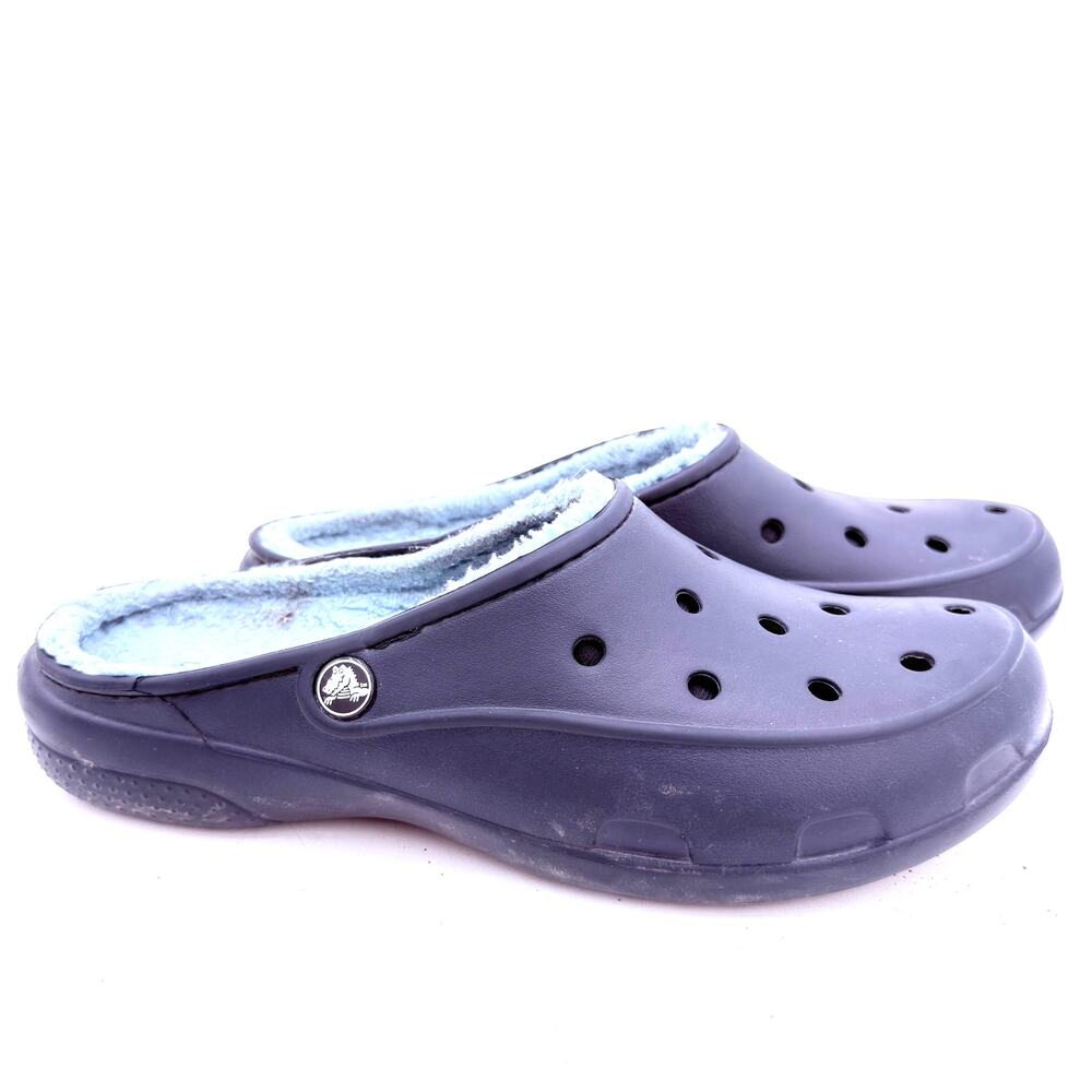 Crocs Women's Navy Blue Freesail Faux Fur Plush-Lined Clogs Mules Size 11
